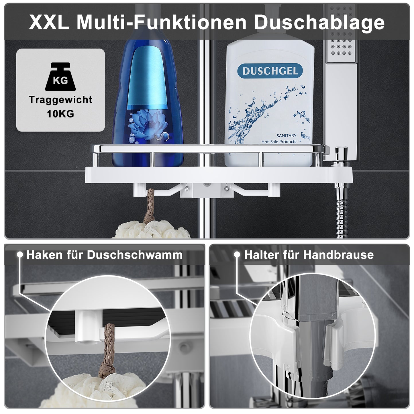 JOHO Regendusche Duschsystem 92 CM mit Ablage Kopfbrause rechteckig 35x25 CM Chrom