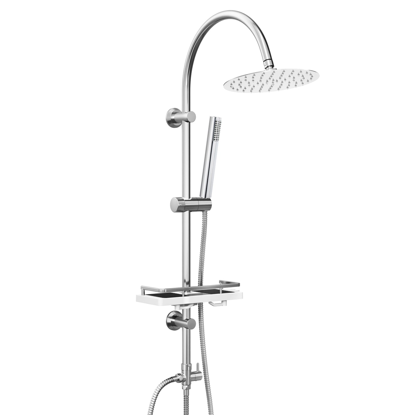 JOHO Regendusche Duschsystem mit Duschablage, Rund Kopfbrause und U Duschstange 92cm Chrom