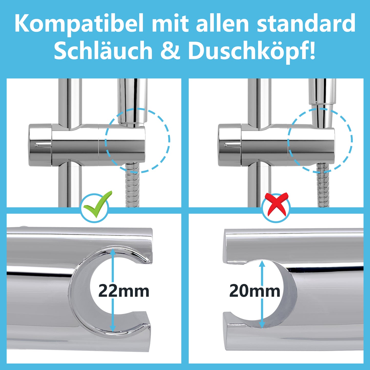 JOHO Duschstange 70cm mit Duschkopfhalterung Edelstahl Brausestange, Chrom