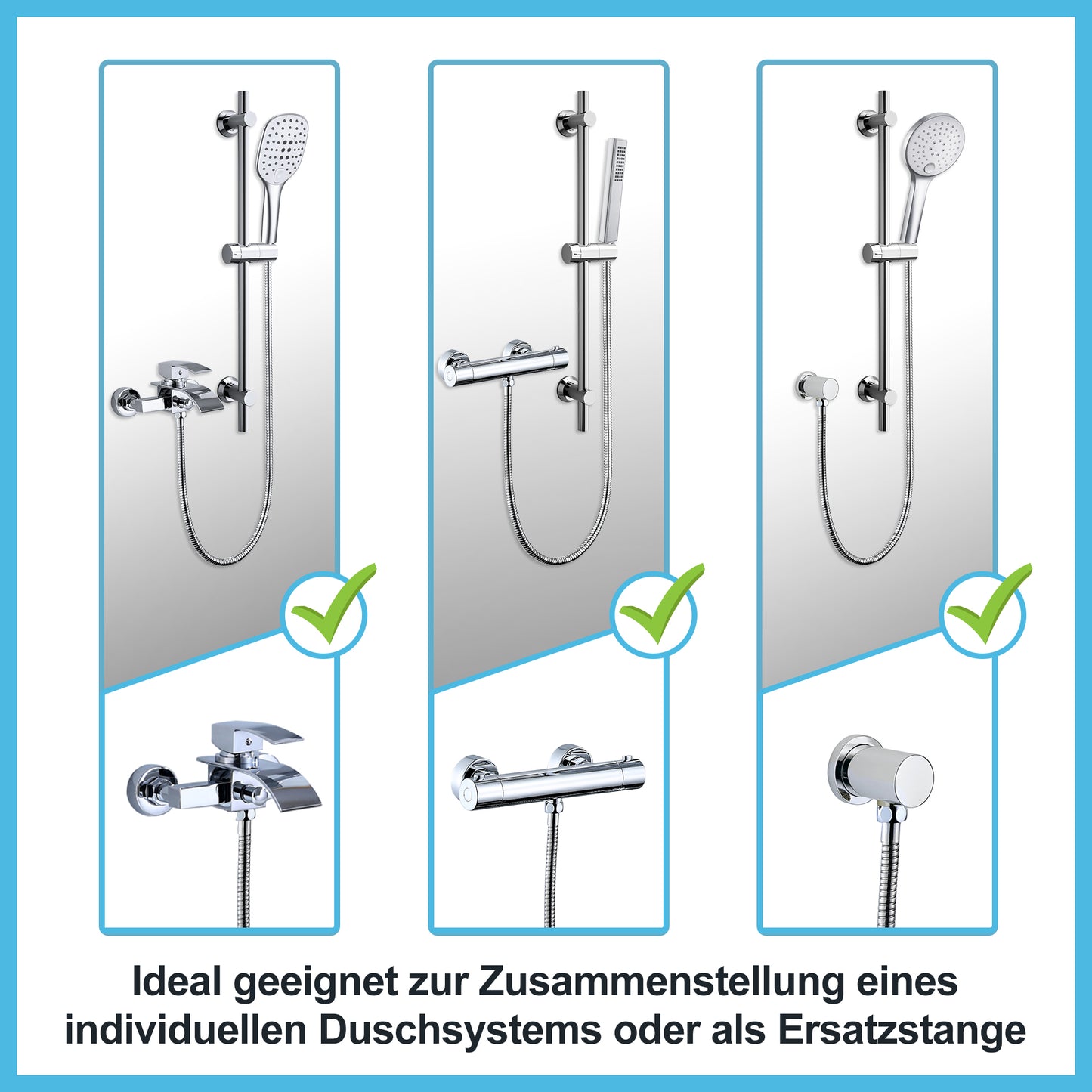 JOHO Duschstange 70cm mit Duschkopfhalterung Edelstahl Brausestange,Chrom