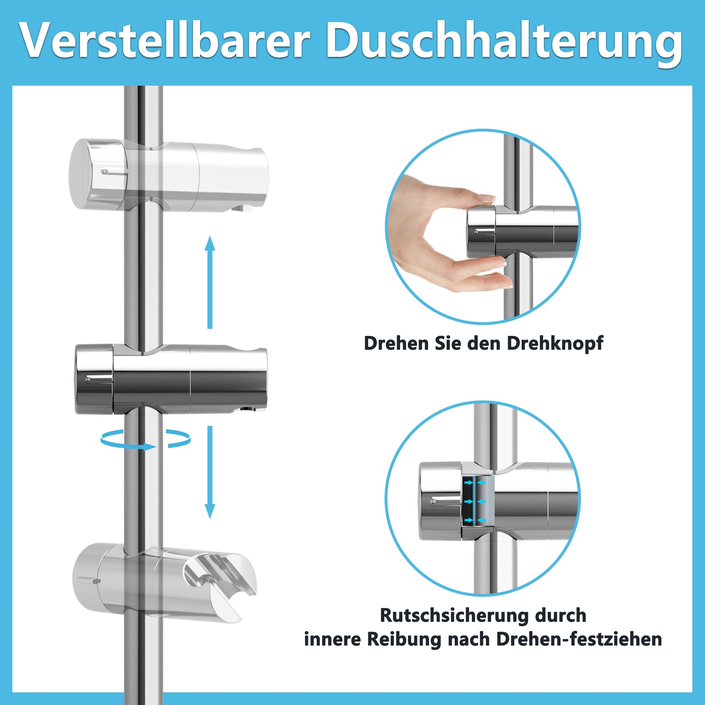 JOHO Duschstange 70cm mit Duschkopfhalterung Edelstahl Brausestange, Chrom