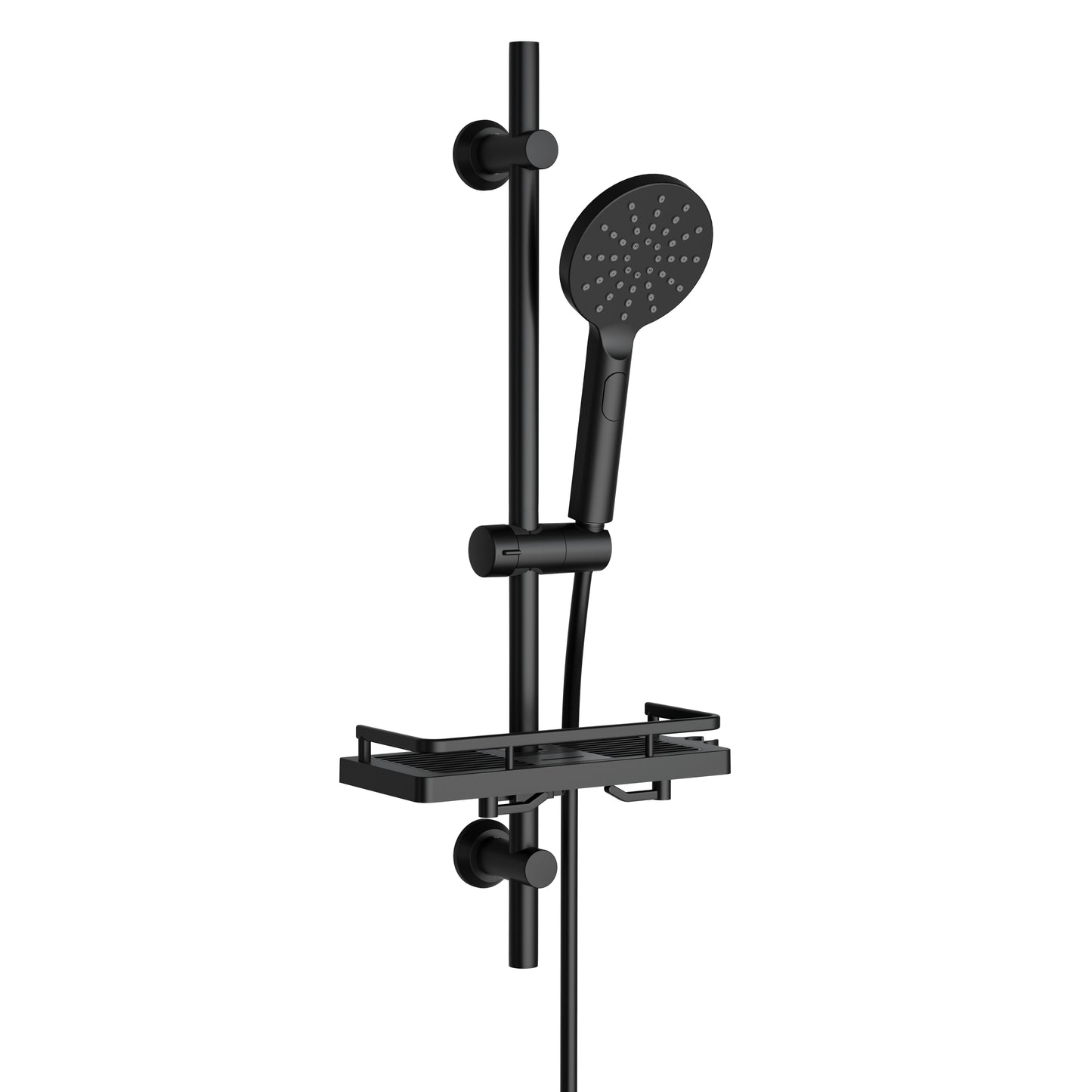 JOHO Duschset Rail Shower kit Rund Handbrause Duschstangeset mit Ablage schwarz (DSD12MB)