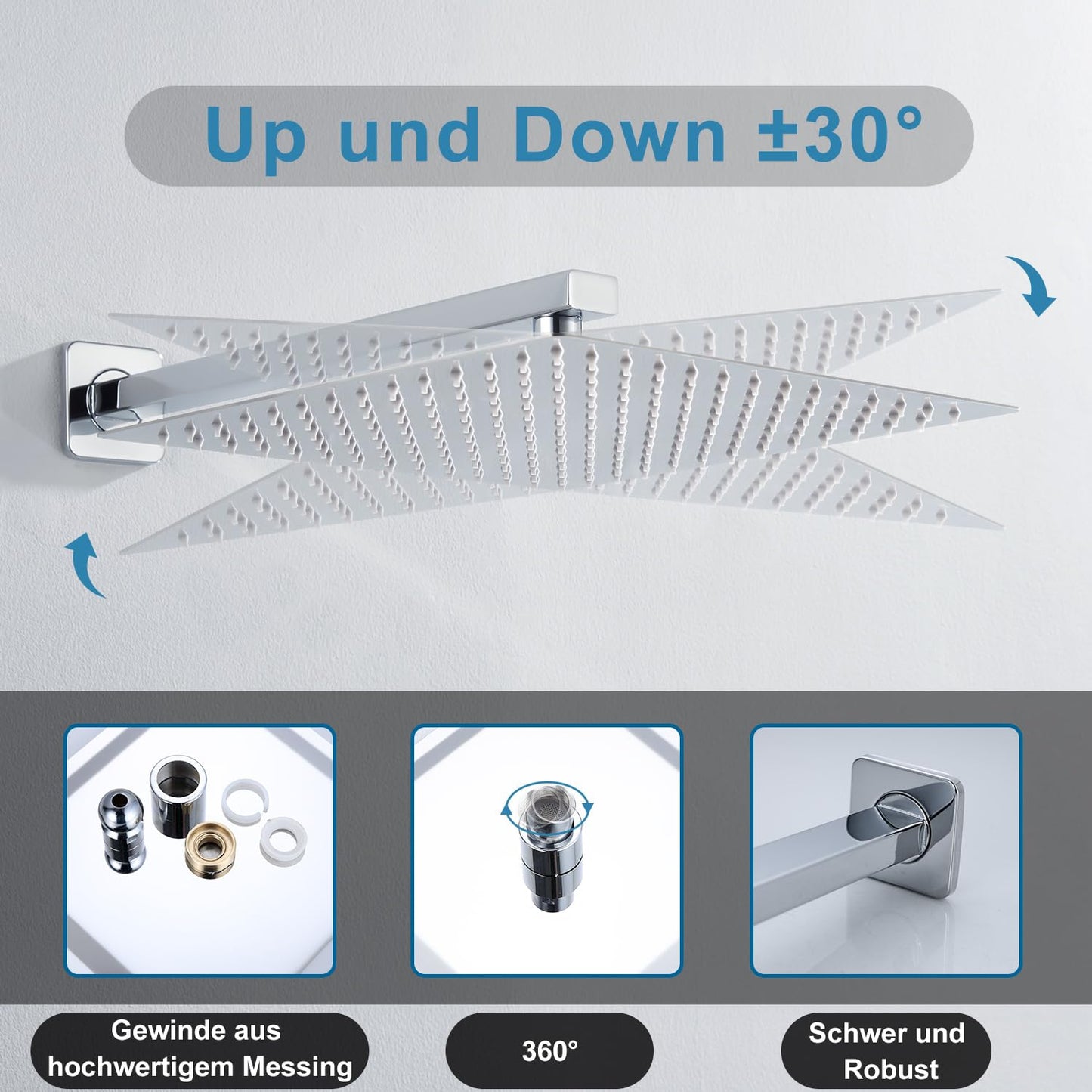 JOHO pflegeleichte Kopfbrause 30cm/40cm Regendusche mit Bombenfester Brausearm Wandarm 37cm, Duschkopf aus 304 Edelstahl