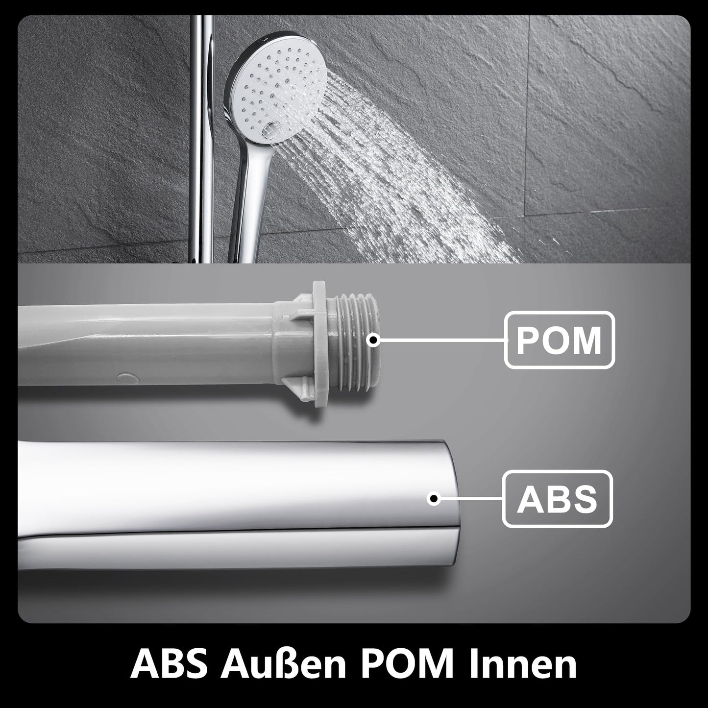 JOHO Duschset Duschbrause mit Schlauch und Halterung, D12cm Günstiger Handdusche und 0.7m Duschstange mit Brausehalterung, Chrom