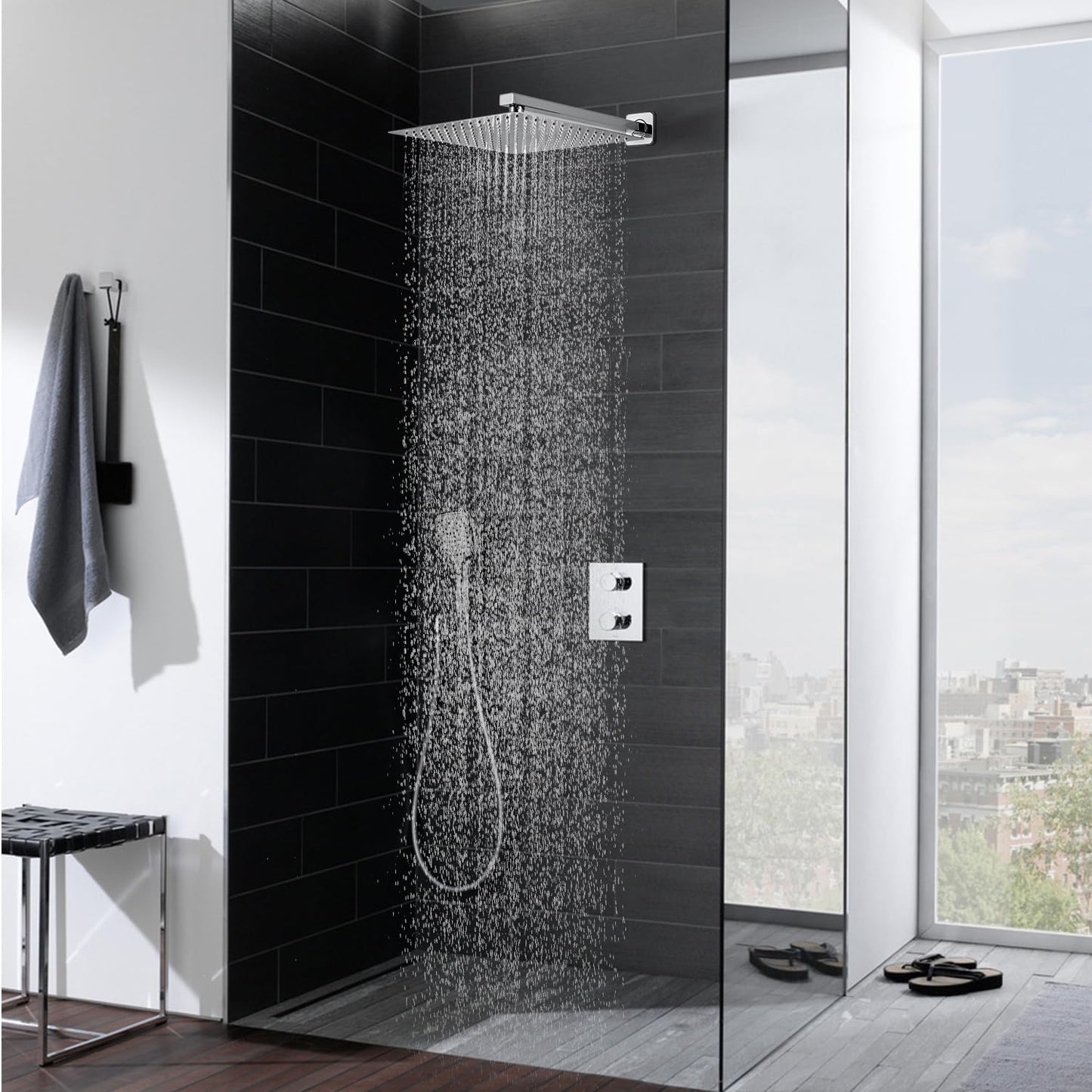 JOHO pflegeleichte Kopfbrause 30cm/40cm Regendusche mit Bombenfester Brausearm Wandarm 37cm, Duschkopf aus 304 Edelstahl