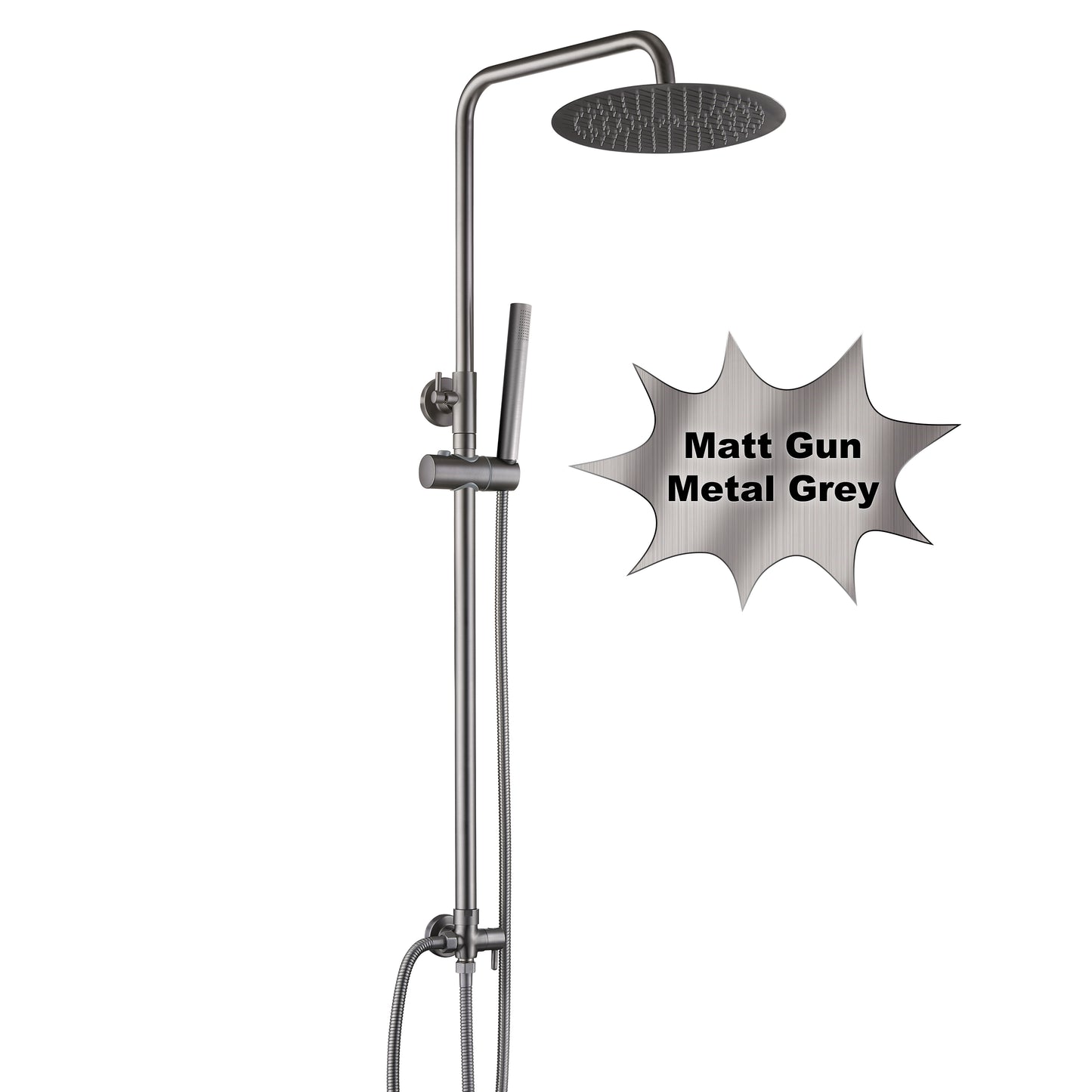 JOHO Edelstahl Duschset ohne Armatur, Regendusche Duschsystem mit Duschkopf, Duschstange, Duschschlauch, Rond Kopfbrause Gunmetal Grau