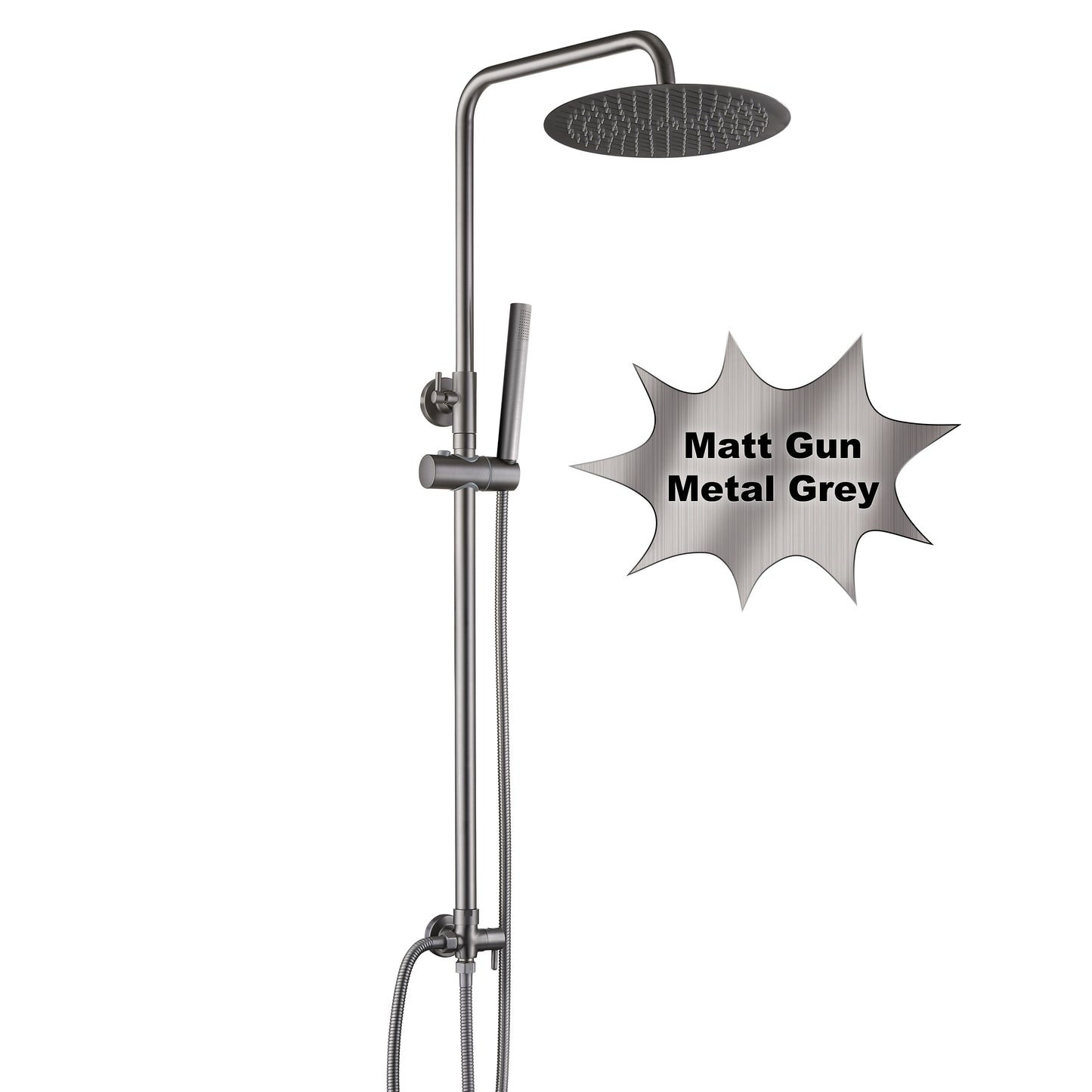 JOHO Edelstahl Duschset ohne Armatur, Regendusche Duschsystem mit Duschkopf, Duschstange, Duschschlauch, Rond Kopfbrause Gunmetal Grau
