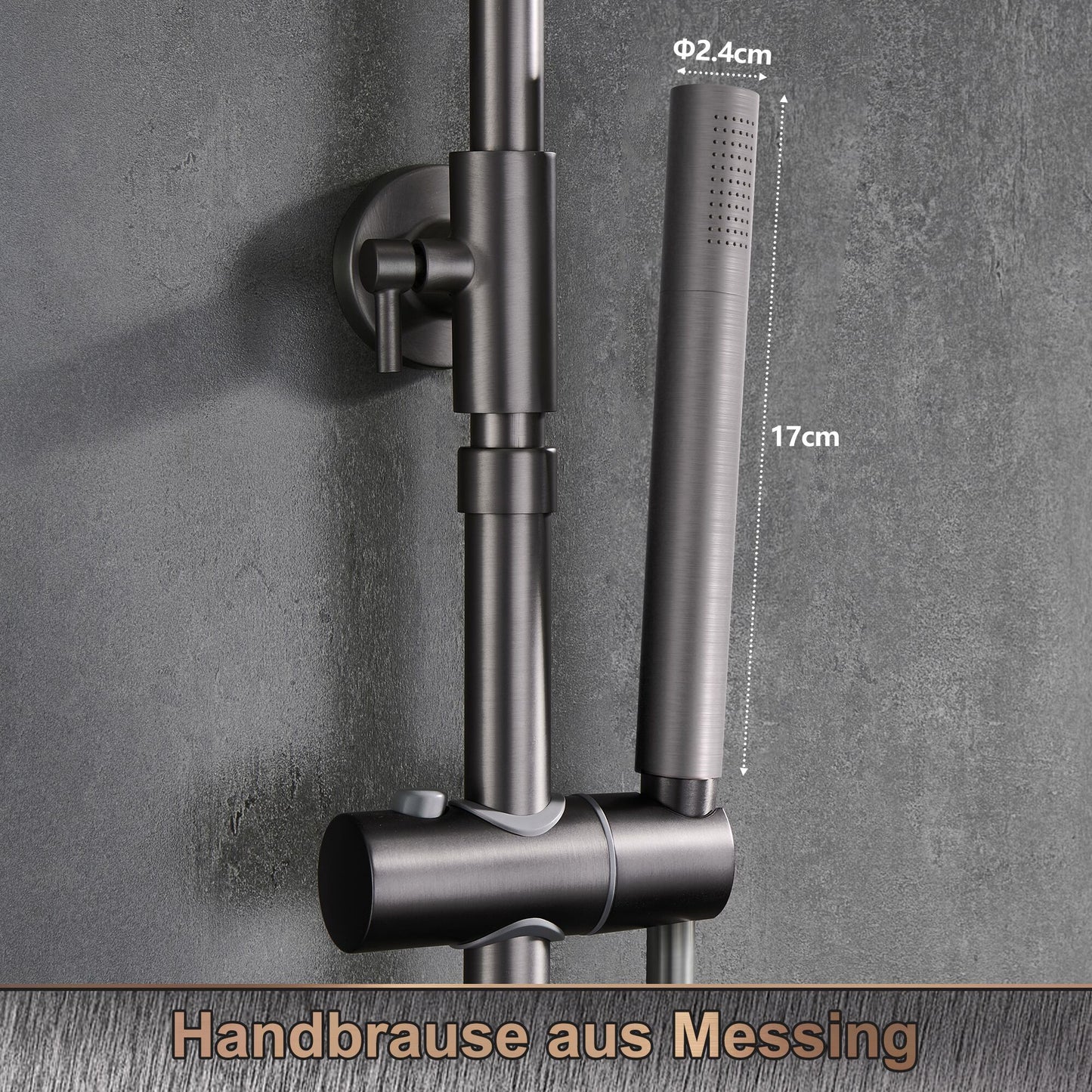 JOHO Edelstahl Duschset ohne Armatur, Regendusche Duschsystem mit Duschkopf, Duschstange, Duschschlauch, Rond Kopfbrause Gunmetal Grau