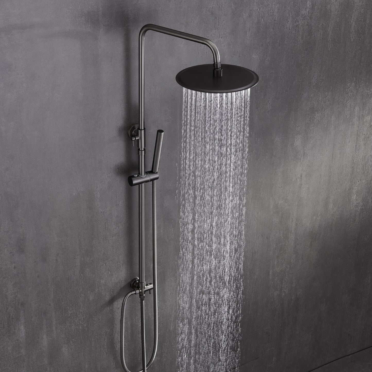 JOHO Edelstahl Duschset ohne Armatur, Regendusche Duschsystem mit Duschkopf, Duschstange, Duschschlauch, Rond Kopfbrause Gunmetal Grau