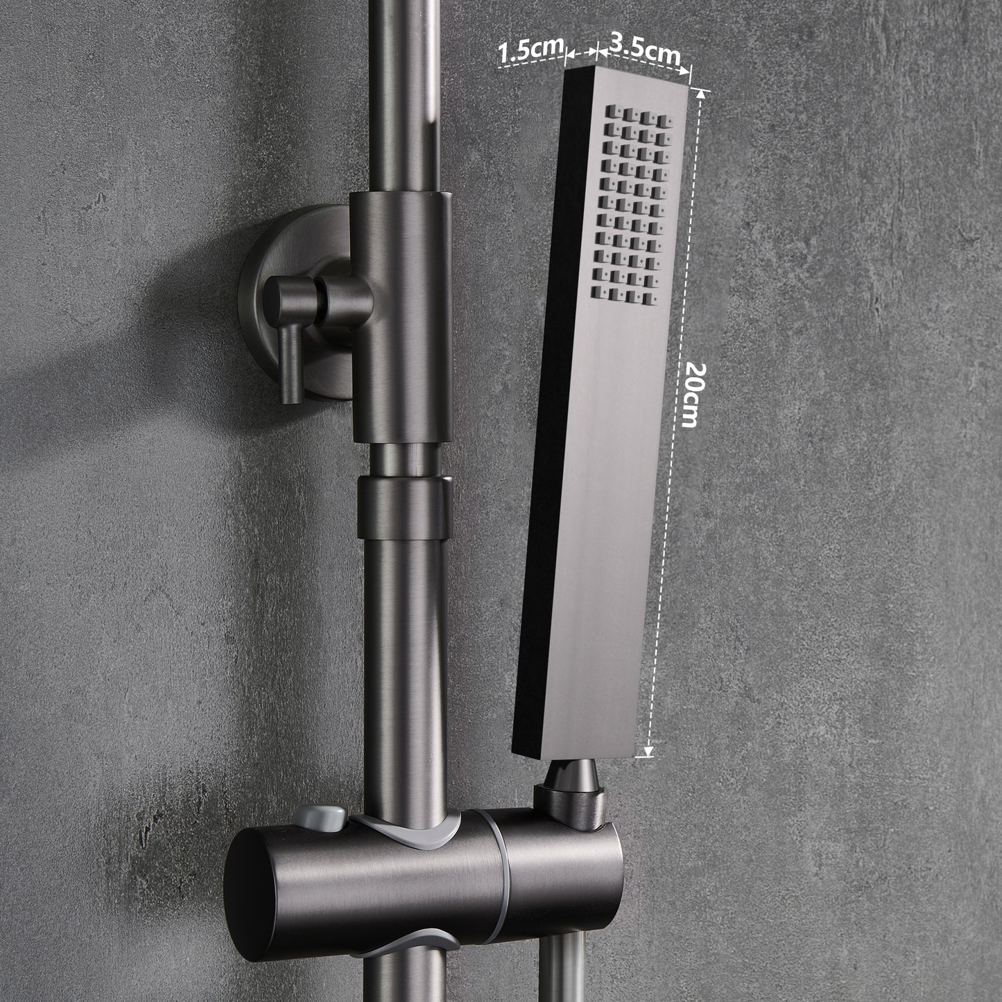 JOHO Edelstahl Duschset ohne Armatur, Regendusche Duschsystem mit Duschkopf, Duschstange, Duschschlauch, Eckig Kopfbrause Gunmetal Grau