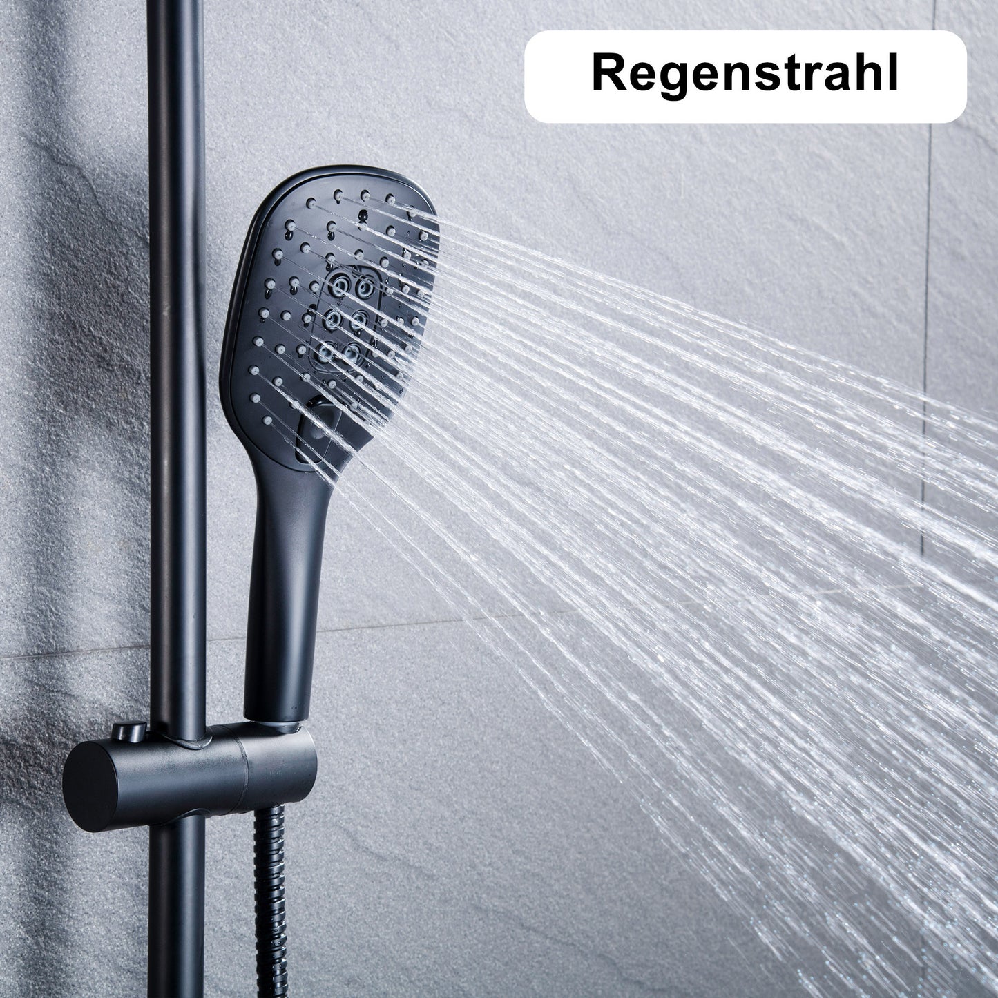 JOHO Duschkopf Handbrause mit 3 Strahlarten, Quadratisch Duschbrause aus ABS, Brausekopf mit Antikalk-Funktion Schwarz