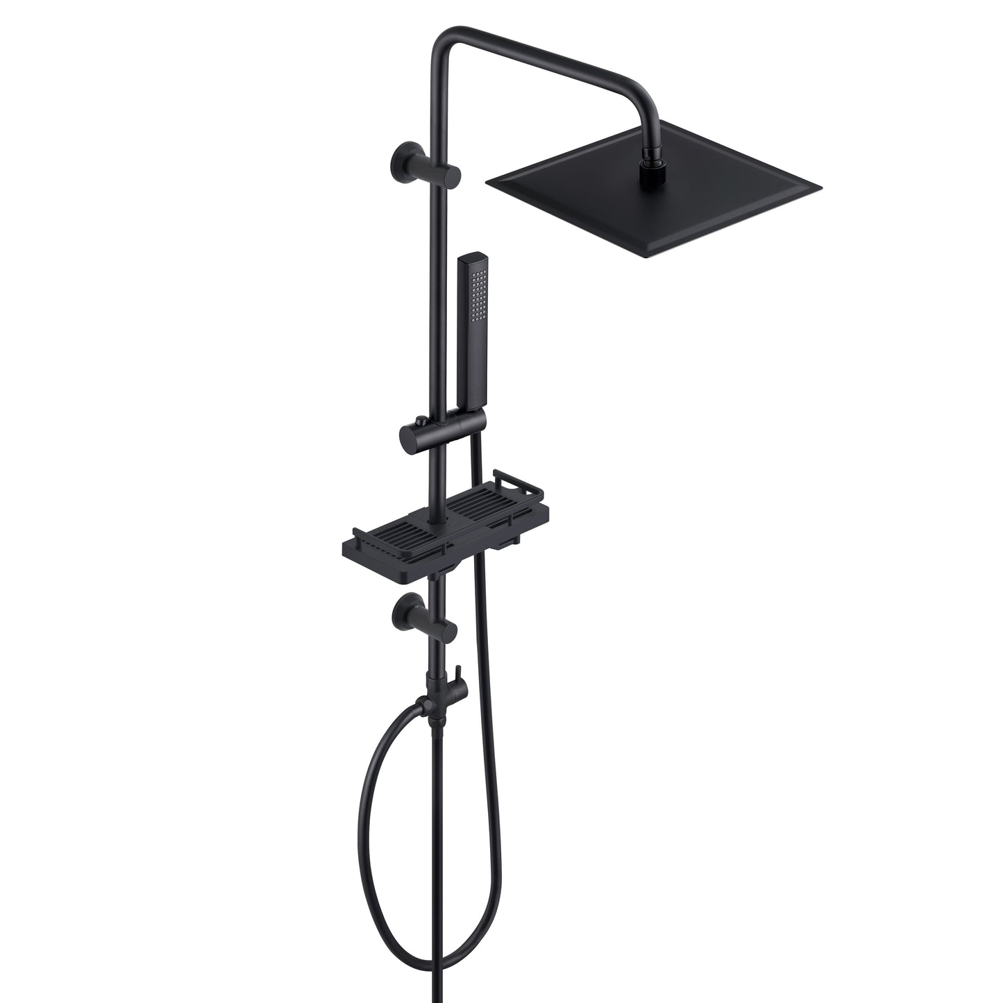JOHO Regendusche Duschsystem 92 CM mit Ablage Kopfbrause eckig Schwarz