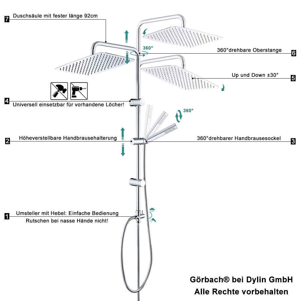 EdelstahlDuschsystemDuschsetohneArmaturRegenduscheUberkopfbrauseset