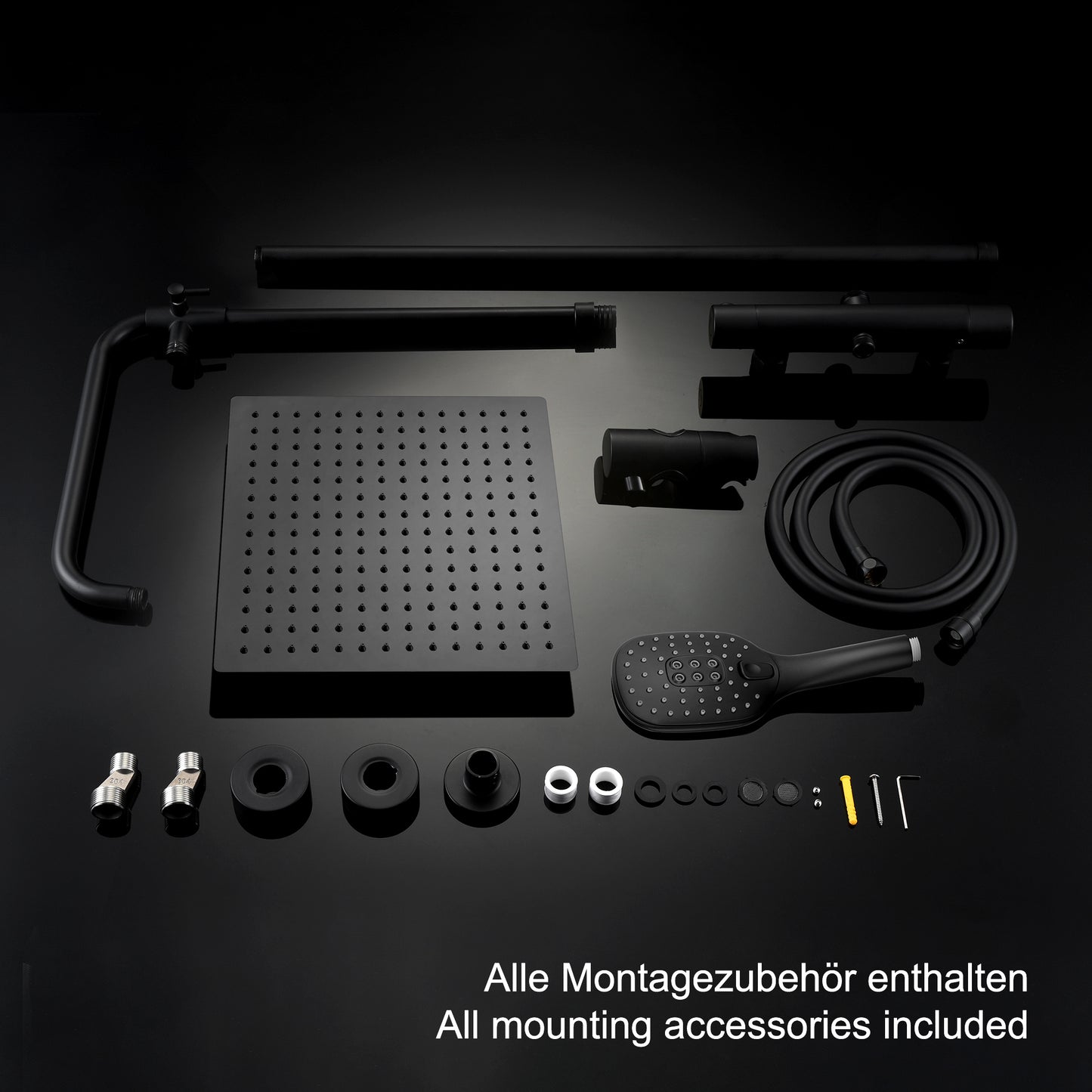 JOHO Thermostat Duschsystem aus Edelstahl, Regendusche Duschset mit Mischbatterie Duscharmatur matt schwarz
