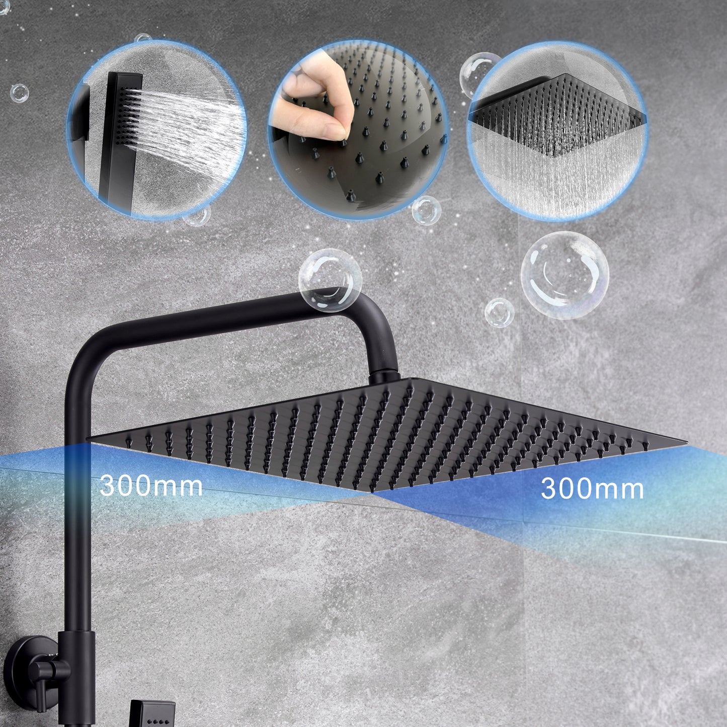 JOHO Thermostat Duschsystem Duschset mit eckig Kopfbrause matt schwarz