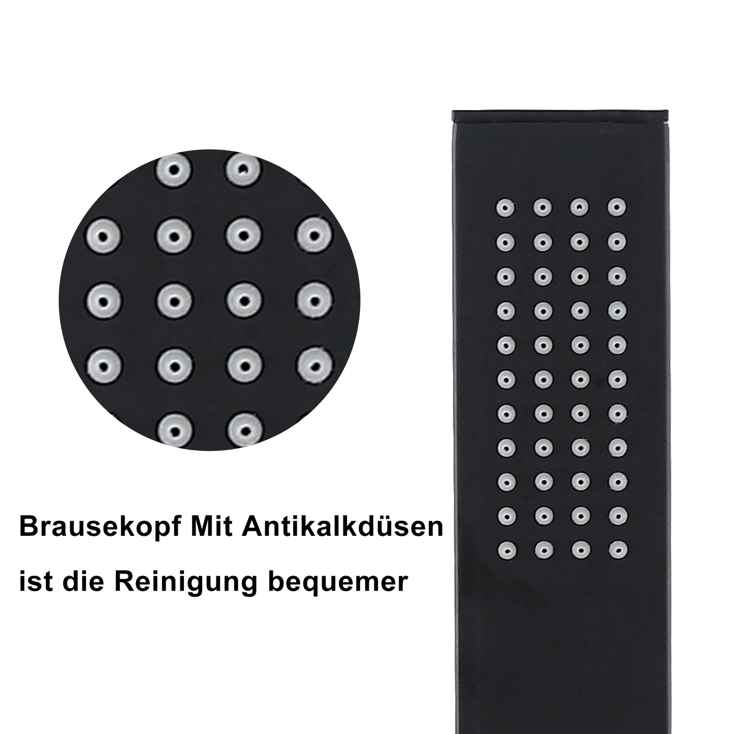 JOHO Stabhandbrause aus Edelstahl Eckig Duschkopf Wassersparend Duschbrause Brausekopf mit 1 Strahlarten Schwarz