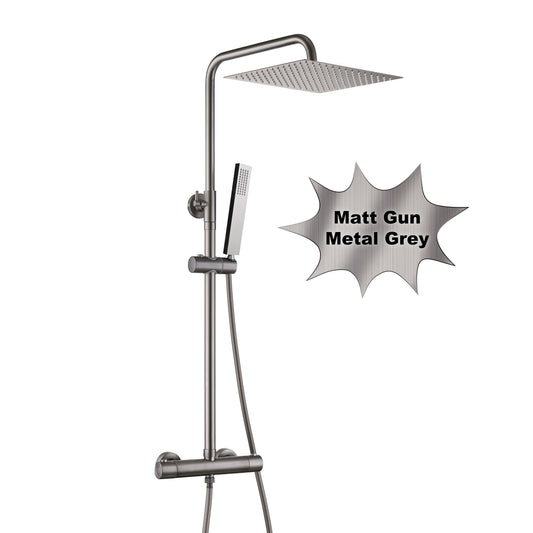 JOHO Regendusche Duschsystem mit Thermostatbatterie, Edelstahl Duschset mit Duscharmatur Komplettset, Kopfbrause Gunmetal Grau