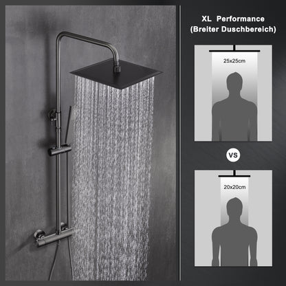 JOHO Regendusche Duschsystem mit Thermostatbatterie, Edelstahl Duschset mit Duscharmatur Komplettset, Kopfbrause Gunmetal Grau