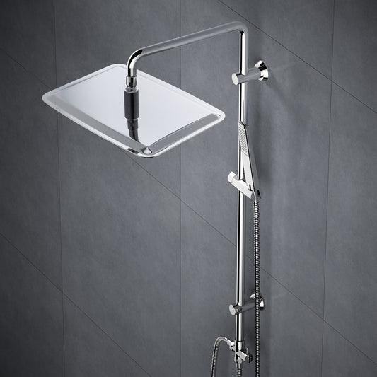 JOHO Edelstahl Duschsystem Duschset mit 92CM Duschstange Kopfbrause Eckig 35x25cm