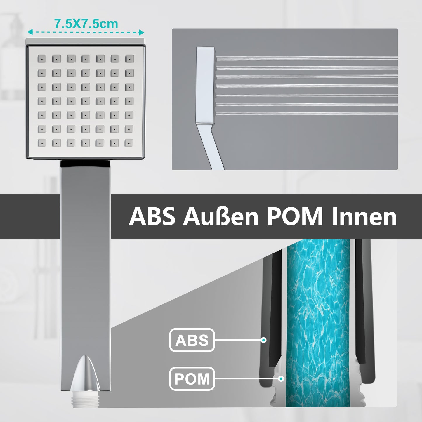 JOHO Edelstahl Duschsystem ohne Duscharmatur Chrom Regenduschset mit ABS Kopfbrause 20x20cm