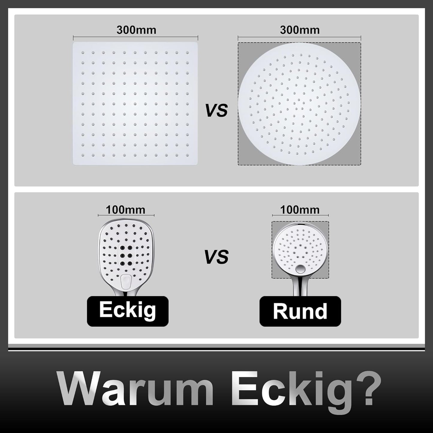 JOHO Duschsystem mit Thermostatarmatur Mischbatterie, Edelstahl Regendusche mit XXL Eckige Kopfbrause Chrom