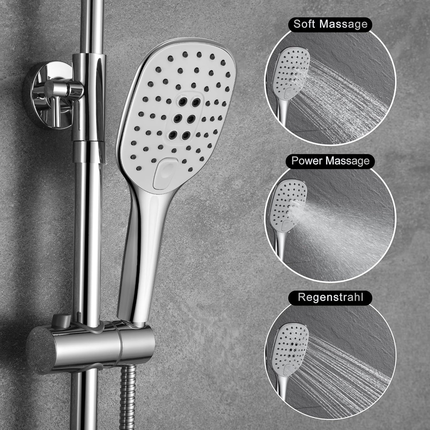 JOHO Regendusche Edelstahl Thermostat Duschset mit XL Kopfbrause 25x25cm, Duschsystem mit Thermostatarmatur, Chrom