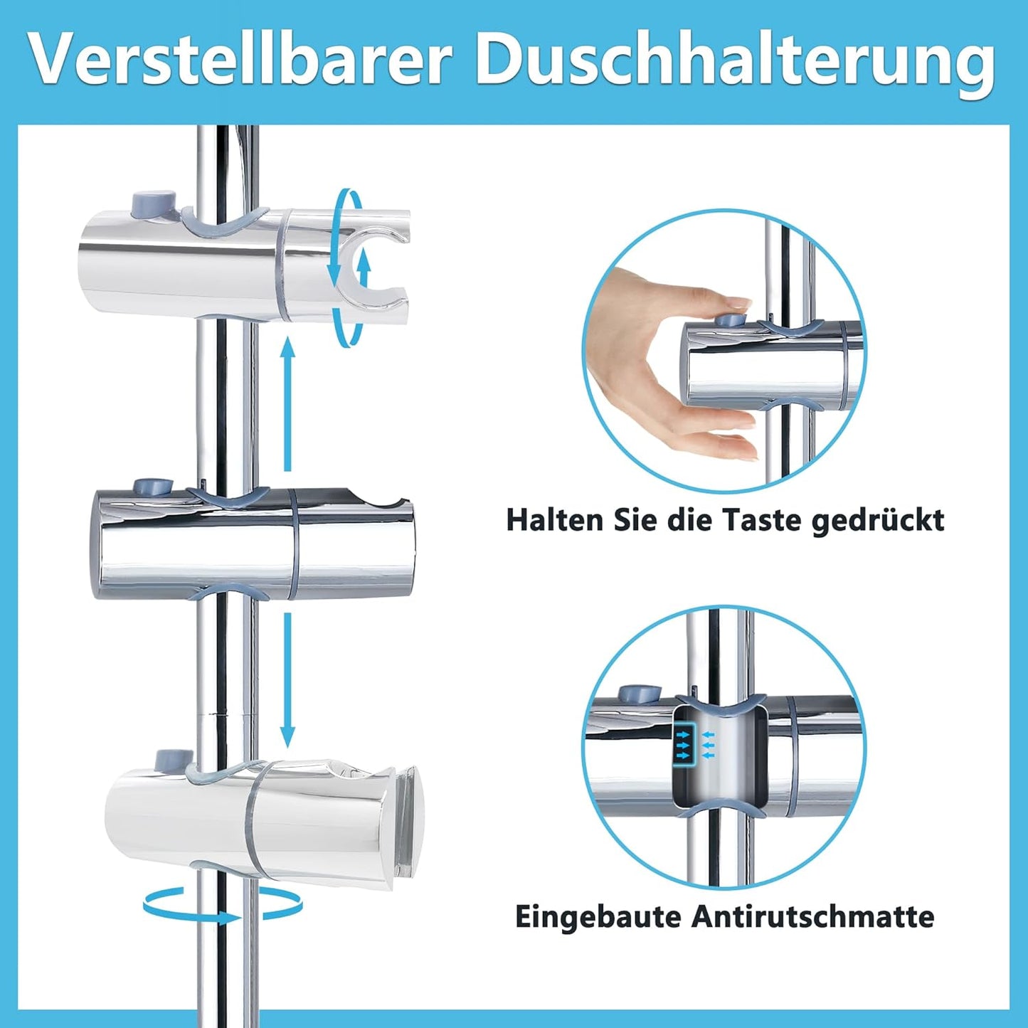 JOHO Duschstange 70cm mit Duschkopfhalterung Edelstahl Brausestange, Chrom