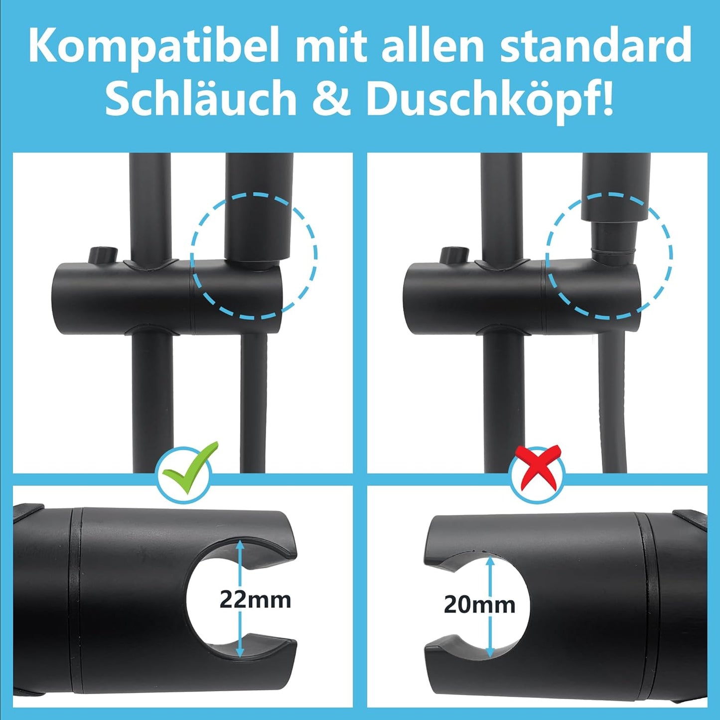 JOHO Edelstahl Duschstange 70cm mit Duschkopfhalterung Matt Schwarz