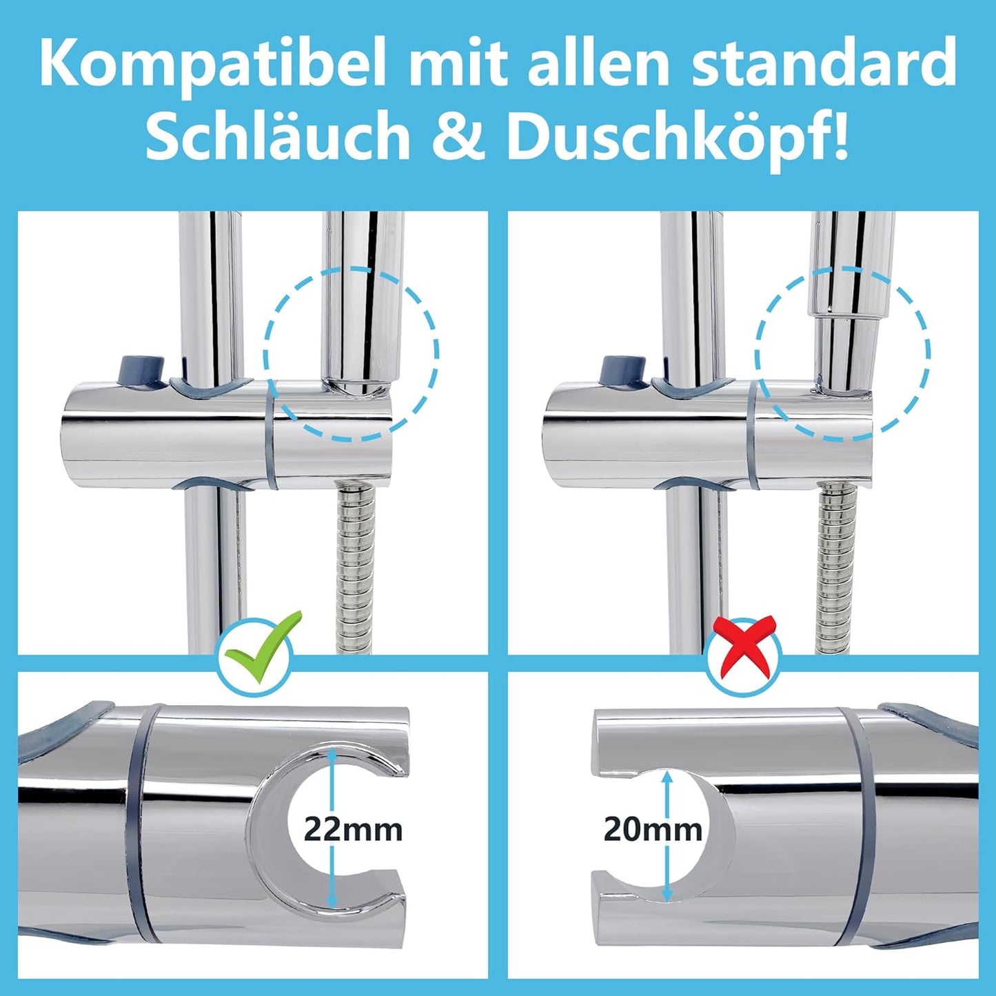 JOHO Duschstange 70cm mit Duschkopfhalterung Edelstahl Brausestange, Chrom