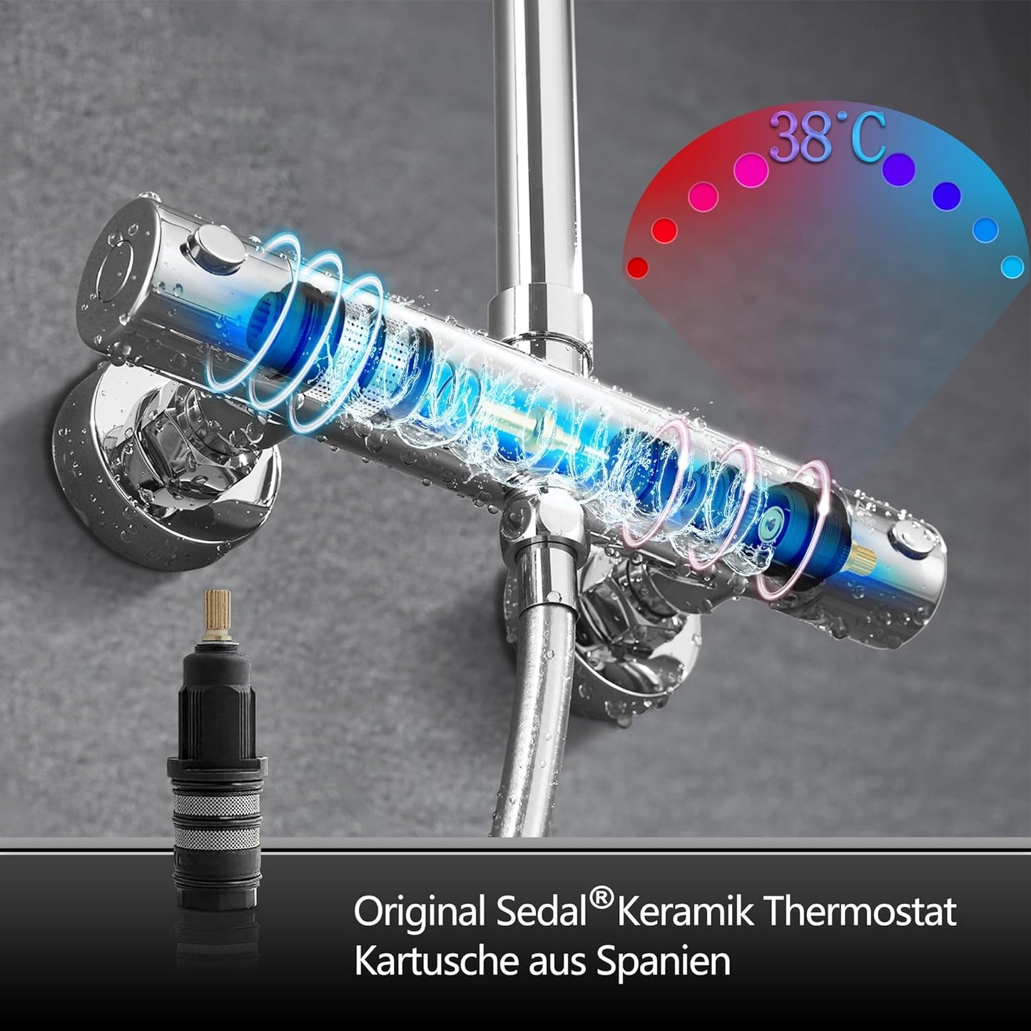 JOHO Regendusche Edelstahl Thermostat Duschset mit XL Kopfbrause 25x25cm, Duschsystem mit Thermostatarmatur, Chrom