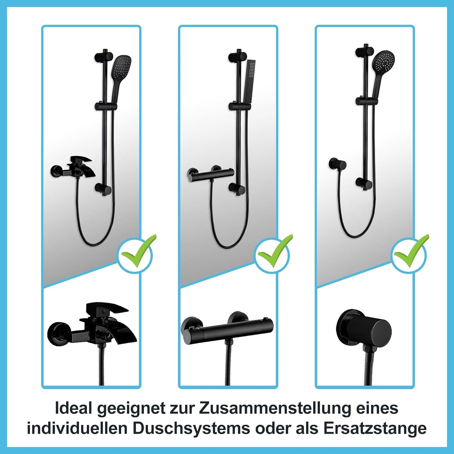 JOHO Edelstahl Duschstange 70cm mit Duschkopfhalterung Matt Schwarz