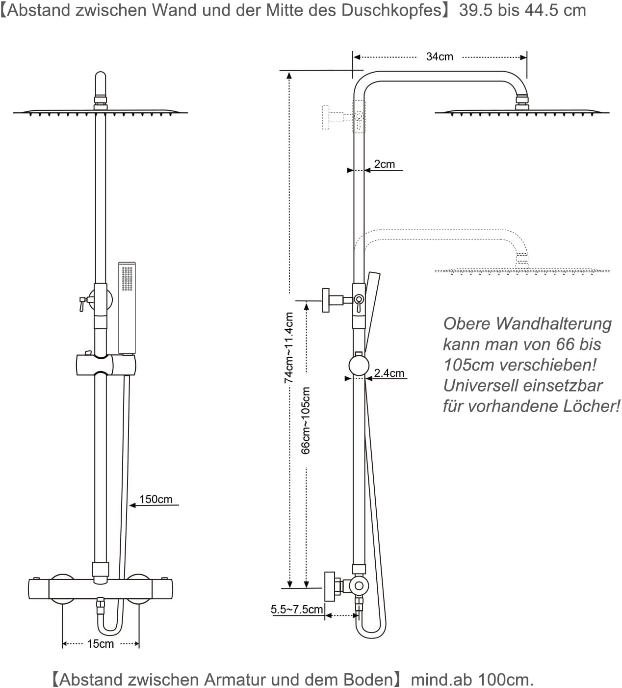 JOHO Regendusche Duschsystem mit Thermostatarmatur, Edelstahl Duschset mit XL Rund Kopfbrause D25cm Chrom