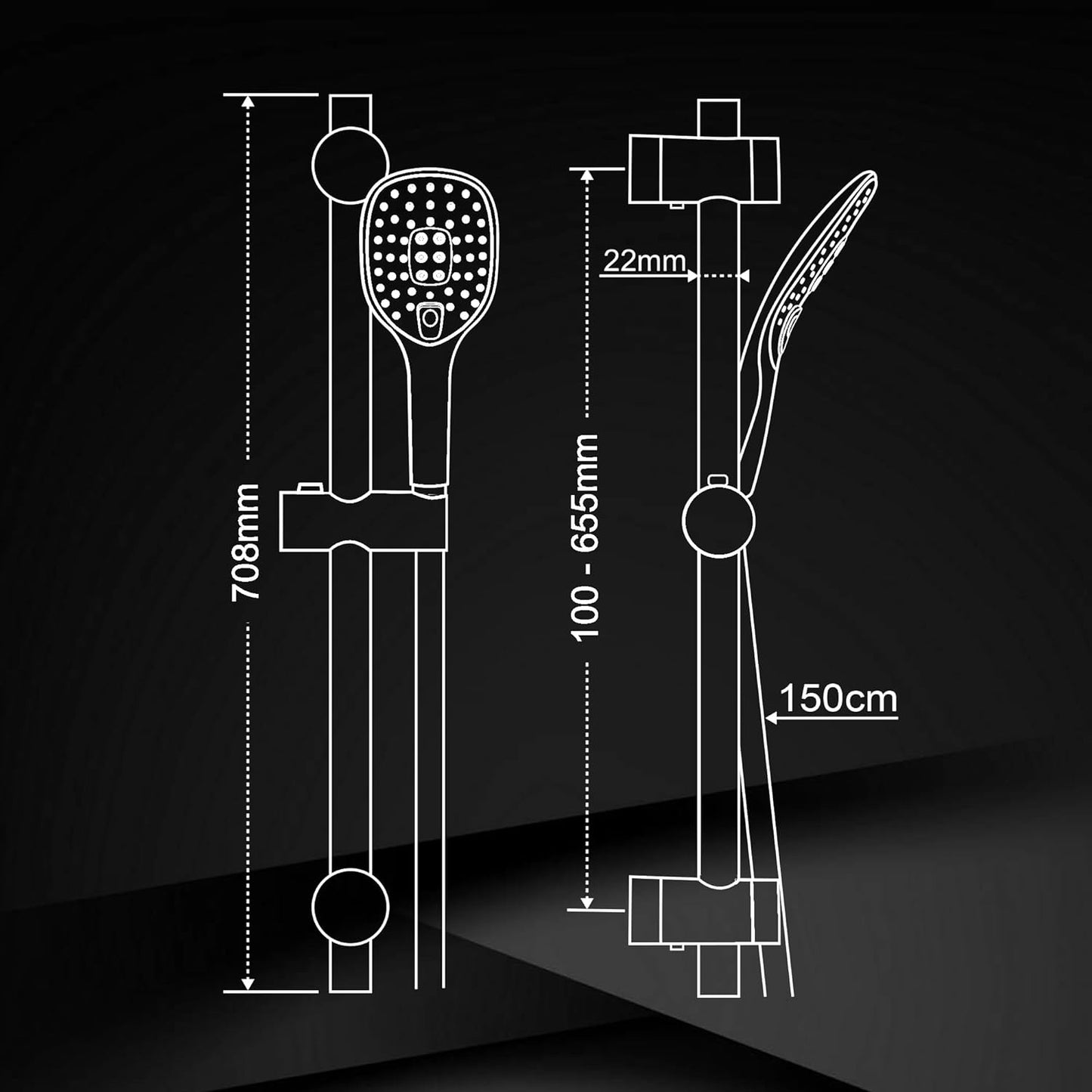 JOHO Schwarz Duschset mit Handbrause 0.7m Duschstange mit Brausehalterung Schlauch