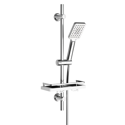 JOHO Duschset Duschstangeset mit Ablage, Rail Shower kit mit rechteckig Handbrause Chrom (DS1210CP)