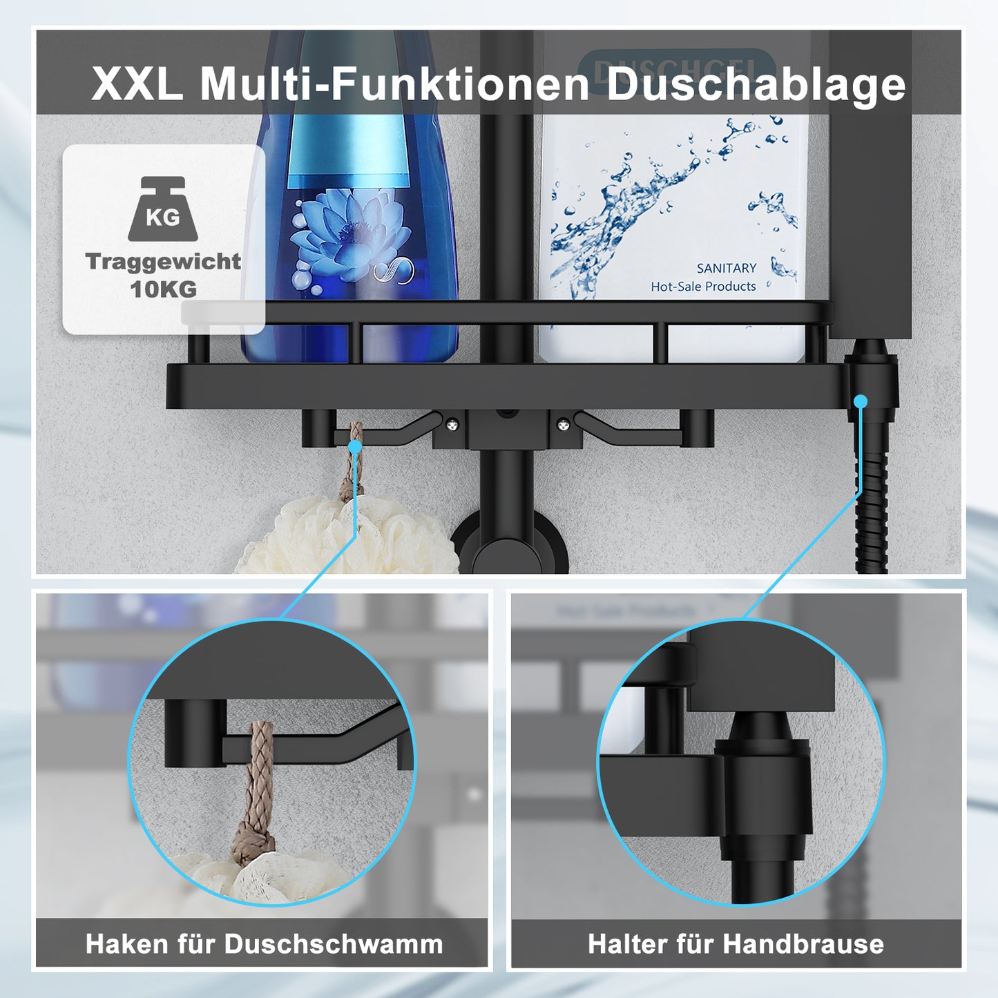 JOHO Duschset Edelstahl Brausestange mit Duschkopfhalterung und Duschablage Schwarz JYMB-A