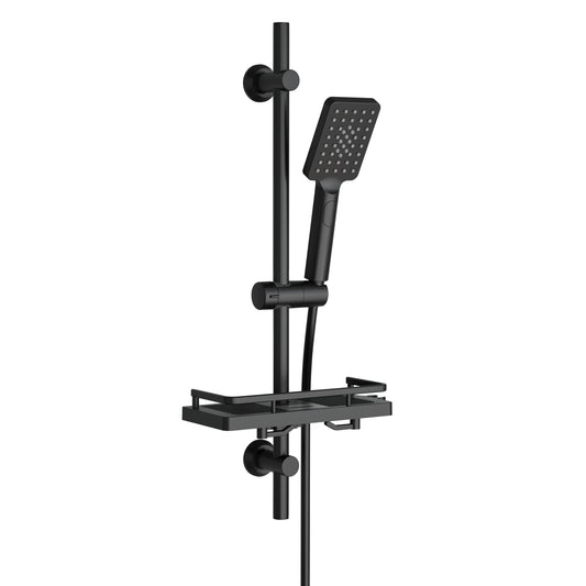 JOHO Duschset Rail Shower kit Der Duschkopf mit hohem Preis-Leistungs-Verhältnis Handbrause Duschstangeset mit Ablage schwarz (DS1210MB)