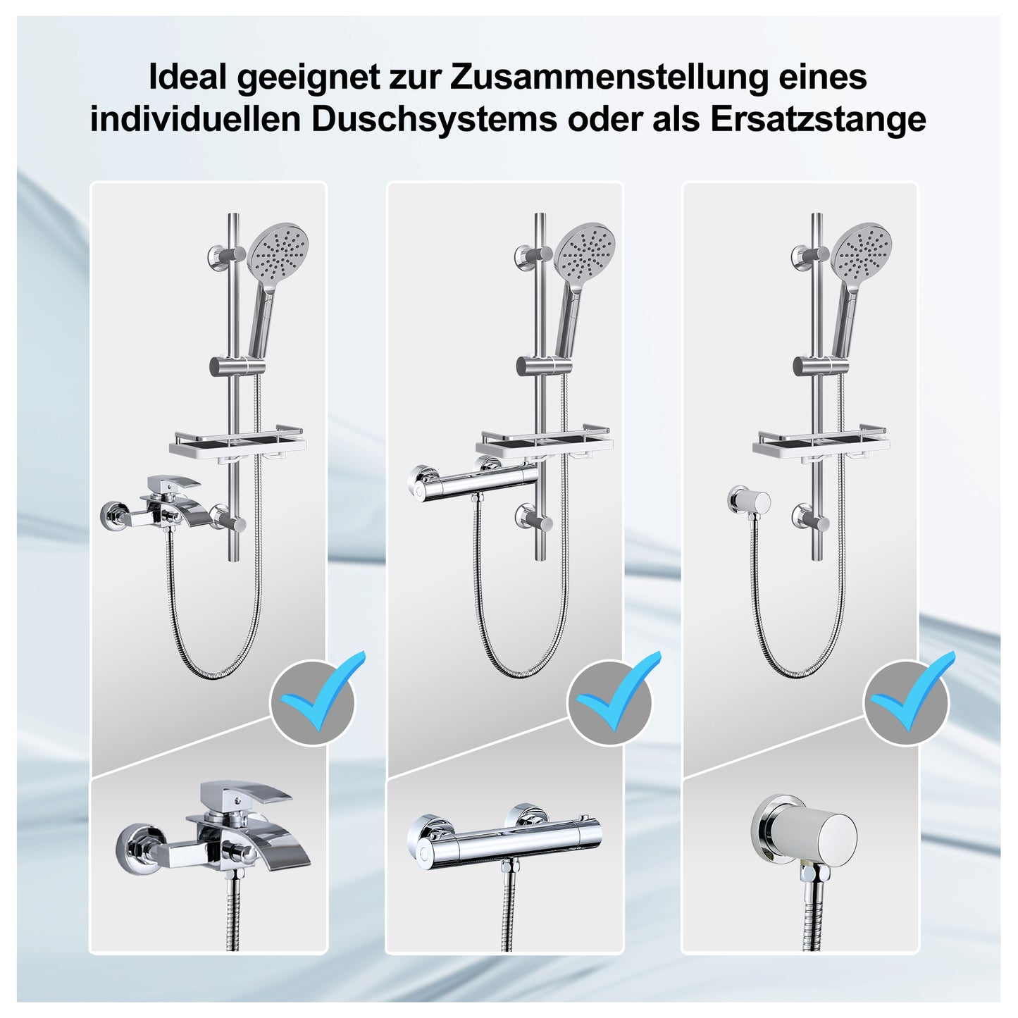 JOHO Duschset Duschstangeset mit Ablage, Rail Shower kit mit Rund Handbrause Chrom (DSD12CP)