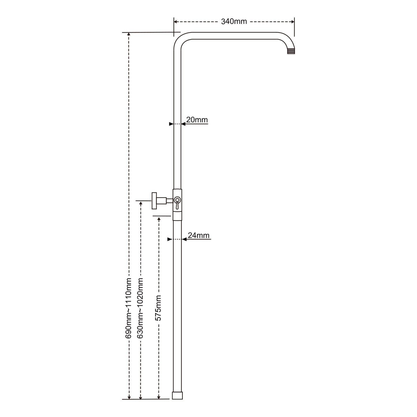 JOHO Verstellbare Duschsäule mit Wandhalterung Chrom D24mm