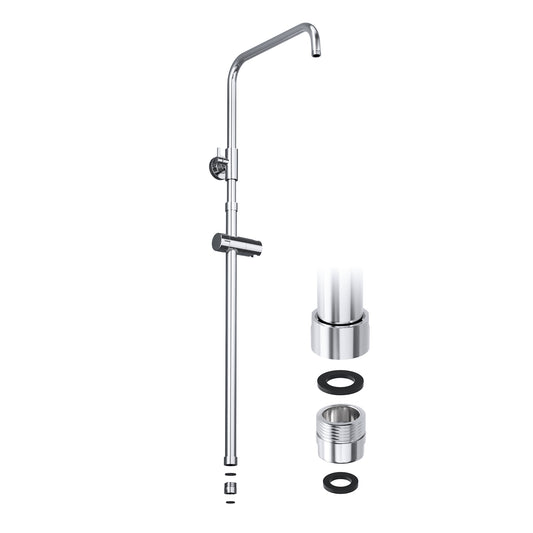 JOHO Höheverstellbare Duschstange mit Handbrausehalter Duschhalterung und Gewindeadapter, Edelstahl Duschsäule Wandstange Regendusche Duschrohr Brausearm mit Verstellbare Länge von 69 bis 111cm Chrom
