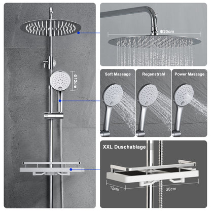 JOHO Edelstahl Regendusche Duschset mit rund Kopfbrause und Ablage Chrom