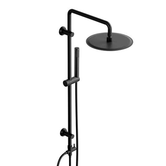JOHO Regendusche Duschsystem ohne Armatur, Edelstahl Duschset mit 92cm Duschstange, Rund Überkopfbrause  Schwarz