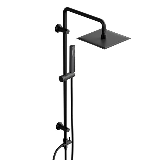 JOHO Regendusche Duschsystem ohne Armatur, Edelstahl Duschset mit 92cm Duschstange, Eckig Überkopfbrause , Schwarz