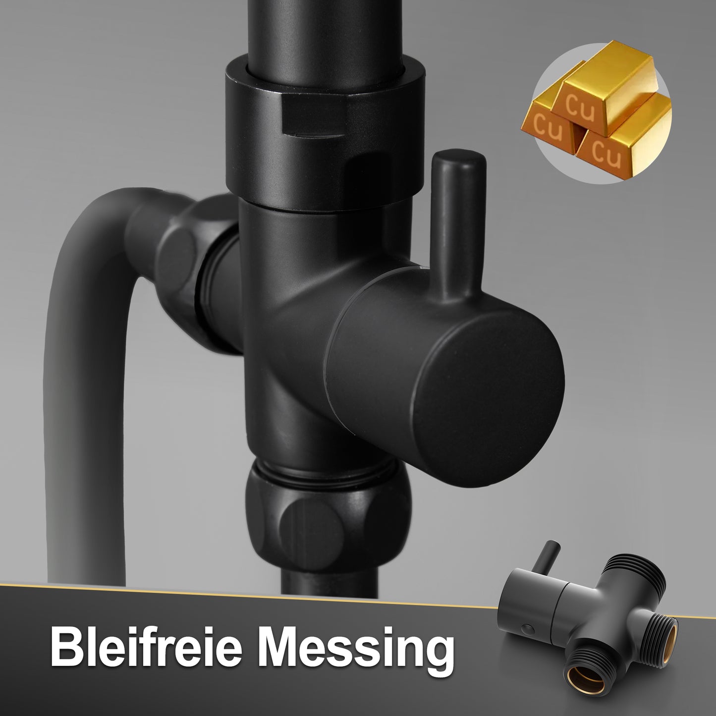 JOHO Regendusche Duschsystem ohne Armatur, Edelstahl Duschset mit 92cm Duschstange, Eckig Überkopfbrause , Schwarz
