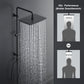 JOHO Regendusche Duschsystem ohne Armatur, Edelstahl Duschset mit 92cm Duschstange, XXL Überkopfbrause Rechteckig 35 * 25cm Schwarz