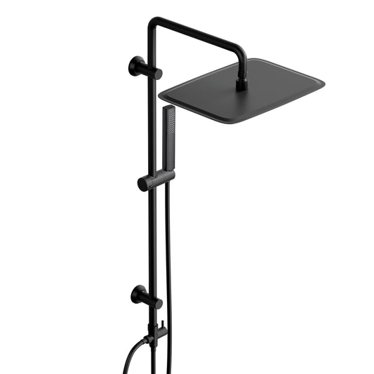 JOHO Regendusche Duschsystem ohne Armatur, Edelstahl Duschset mit 92cm Duschstange, XXL Überkopfbrause Rechteckig 35 * 25cm Schwarz