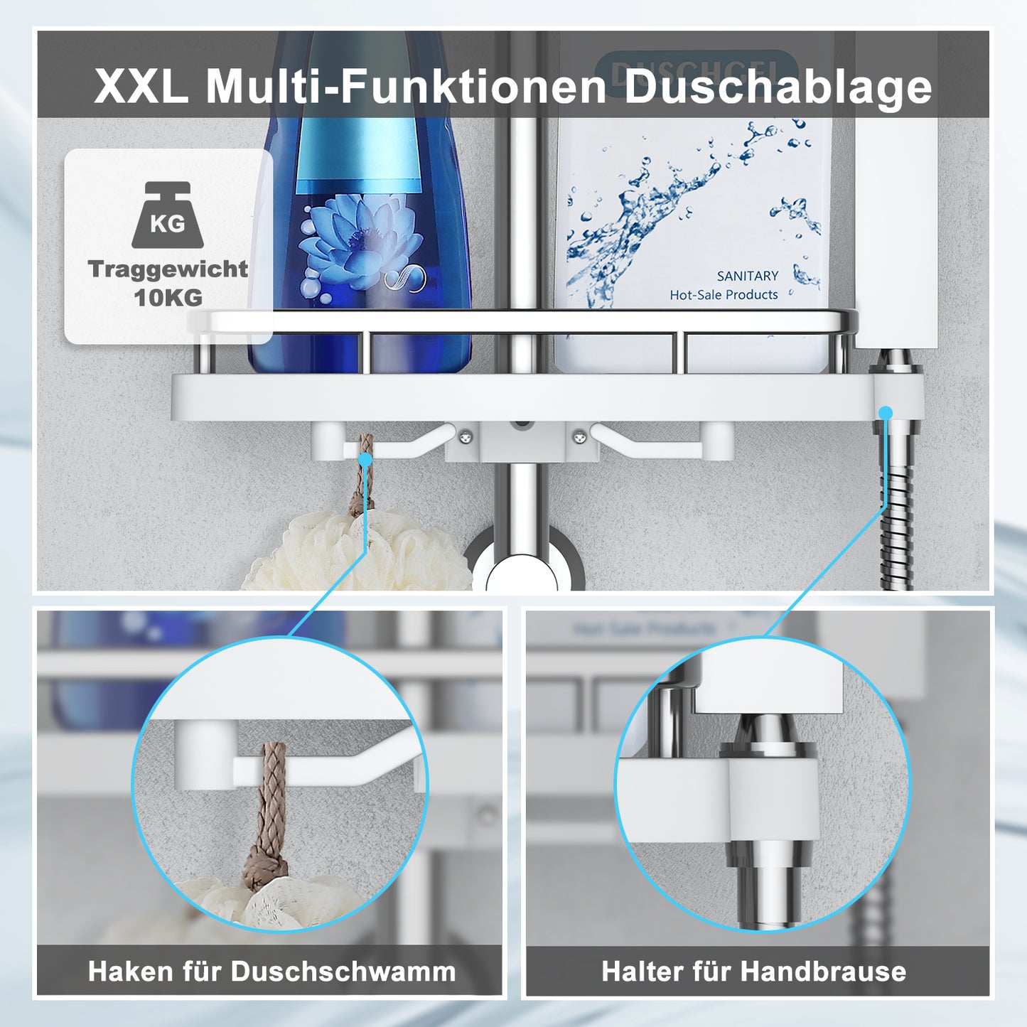 JOHO Regendusche Duschset ohne Armatur, Edelstahl Duschsystem mit Ablage, Duschstange set mit Kopfbrause 20x20cm