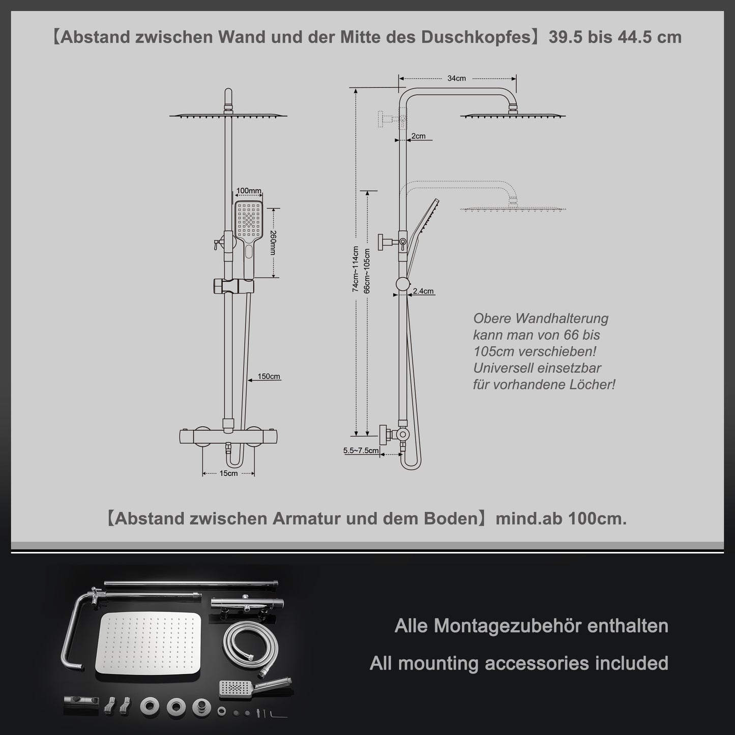 JOHO Duschsystem mit Thermostatarmatur Mischbatterie, Edelstahl Regendusche mit XXL Kopfbrause Chrom