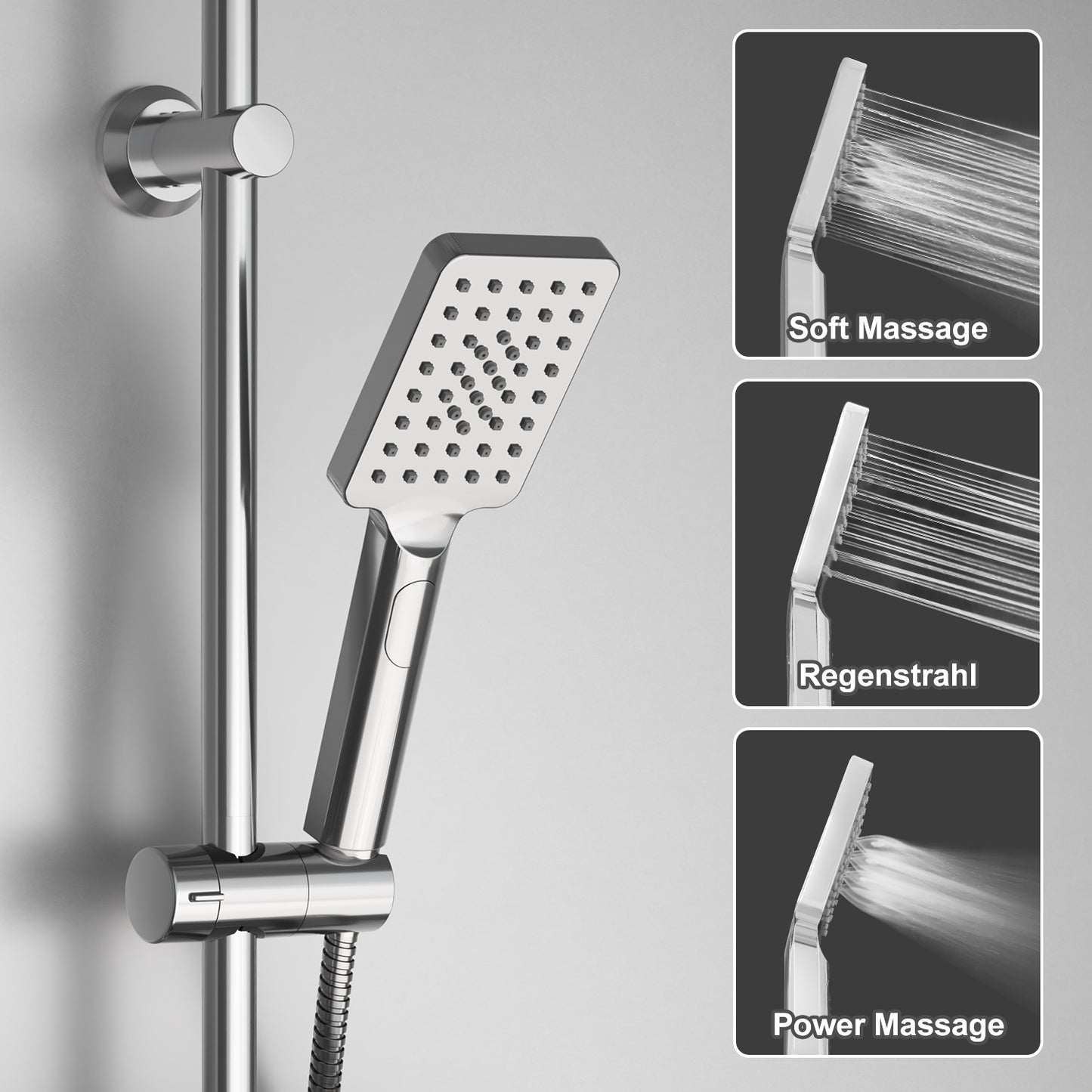 JOHO Duschsystem mit Thermostatarmatur Mischbatterie, Edelstahl Regendusche mit XXL Kopfbrause Chrom