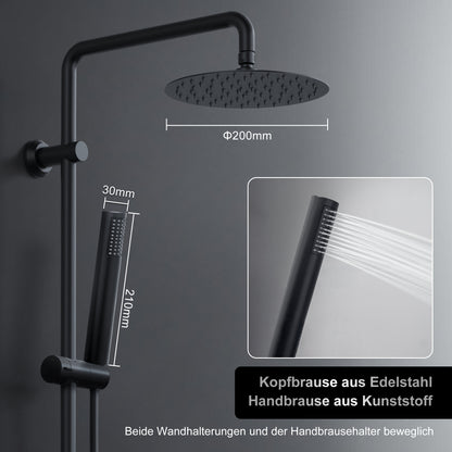 JOHO Regendusche Duschsystem ohne Armatur, Edelstahl Duschset mit 92cm Duschstange, Rund Überkopfbrause  Schwarz