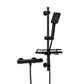 JOHO Thermostat Duschsystem mit Duscharmatur, Duschstangeset mit Duschablage, Thermostat Mischbatterie Dusche + Edelstahl Brausestangeset 70cm mit Handbrause und Schlauch Rechteckig Matt Schwarz